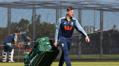 Steve Smith during Australia's training session at the Perth Stadium. Getty Images