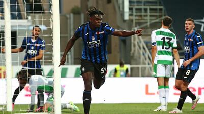 Atalanta's Duvan Zapata celebrates after scoring the fourth. EPA