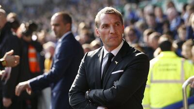 Brendan Rodgers presides over his final game in charge as Liverpool manager in the Merseyside derby against Everton at Goodison Park. Lee Smith / Reuters