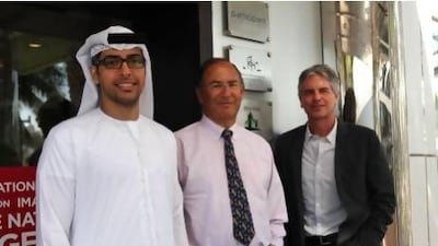 From left, Mohammed Al Otaiba, Head of Image Nation, Michael Garin, ImageNation CEO and Walter Parkes. Fatima Al Marzooqi / The National