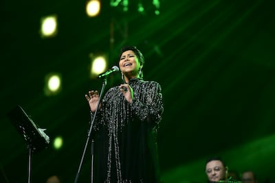 Egyptian singer Sherine Abdel-Wahab on stage at the Etihad Arena. Khushnum Bhandari / The National