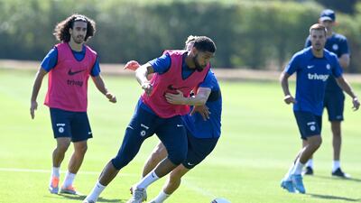 Ruben Loftus-Cheek and Conor Gallagher during a training session at Chelsea Training Ground.