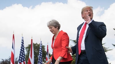 Ms May and Donald Trump, US president at the time, after their meeting at Chequers in July 2018