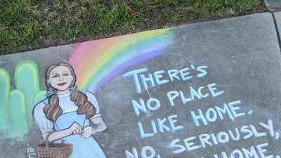 Drake's work shows Dorothy from the film 'The Wizard of Oz' with a message to stay home. Casey Drake