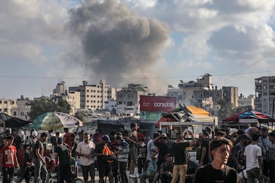 Smoke rises from the site of a strike on Gaza. Various plans are under discussion for what will happen after the war, including one led by former British prime minister Tony Blair. EPA