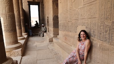 Actress Cuca Escribano at the Temple of Philae as part of the festival