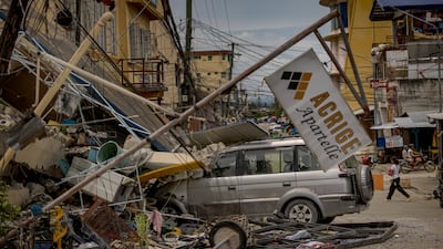 A destroyed residential building in Bogo. Getty Images