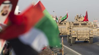 The convoy of military vehicles re-entered the UAE at the country’s border with Saudi just after sunlight. Ryan Carter / Crown Prince Court — Abu Dhabi