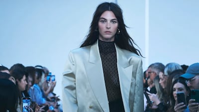 Khaite serves satin as an oversized blazer. Photo: Khaite