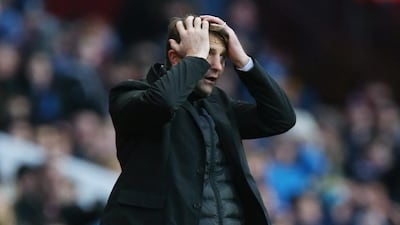Aston Villa manager Tim Sherwood reacts during his side's Premier League loss against Stoke City at home on Saturday. Alex Morton / Reuters