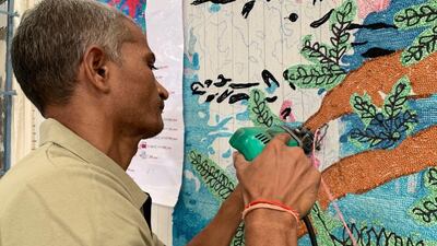 The Ghaf tree on the carpet is made of silk, the rest of the carpet is New Zealand wool.