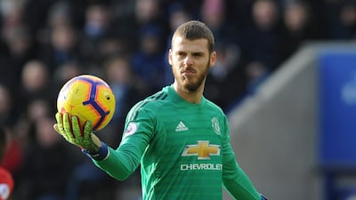 Manchester United's goalkeeper David De Gea holds the ball. AP Photo