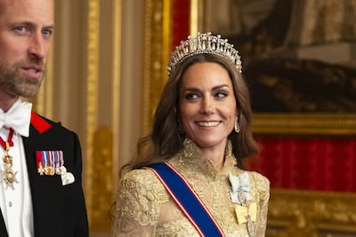 The Prince and Princess of Wales arrive for the state banquet at Windsor Castle. Getty Images