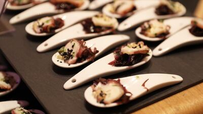 An octopus and seaweed canape.