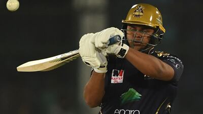 Quetta Gladiators' Azam Khan during the PSL match against Islamabad United at the National Stadium in Karachi. AFP