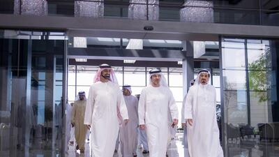 Sheikh Humaid bin Rashid Al Nuaimi, Ruler of Ajman, hosts a lunch in honour of Sheikh Hazza bin Zayed, Deputy Chairman of the Abu Dhabi Executive Council, on Wednesday. Wam