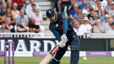 England's Alex Hales hits a six to take the side past 444 runs and set the record for the highest ODI score. Action Images via Reuters / Craig Brough