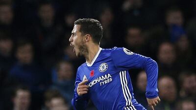 Chelsea’s Eden Hazard celebrates scoring their first goal. Andrew Couldridge / Action Images / Reuters