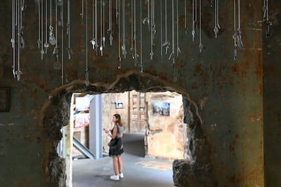 Adeeb Farhat’s installation Keys Without Homes features keys retained by southern Lebanese residents whose homes have been destroyed. AFP