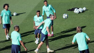 Soccer Football - Real Madrid Training - Ciudad Real Madrid, Valdebebas, Spain - September 30, 2019 Real Madrid's Gareth Bale with team mates during training REUTERS/Juan Medina