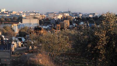 Turkish military vehicles enter the Bal al-Halwa crossing at the Syrian-Turkish, in Idlib governorate, Syria. REUTERS