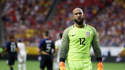 Goalkeeper Tim Howard #12 of United States walks on the pitch during the 2016 Copa America Centenario third place match against Colombia at University of Phoenix Stadium on June 25, 2016 in Glendale, Arizona. (Christian Petersen/Getty Images/AFP)