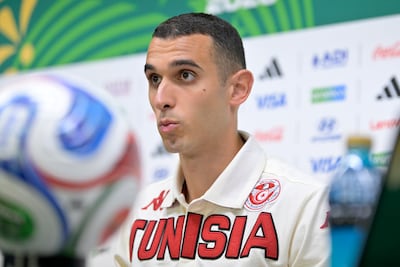 Tunisia's defensive midfielder Ellyes Skhiri speaks during a press conference in Monterrey, Mexico. EPA