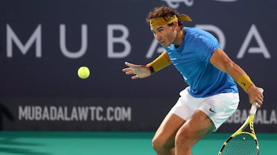 Rafael Nadal in action during his match against Kevin Anderson at the Mubadala World Tennis Championship in Abu Dhabi. Suhaib Salem / Reuters