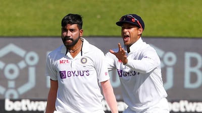 India bowler Mohammed Siraj celebrates after taking the wicket of South Africa's Keegan Petersen. Reuters