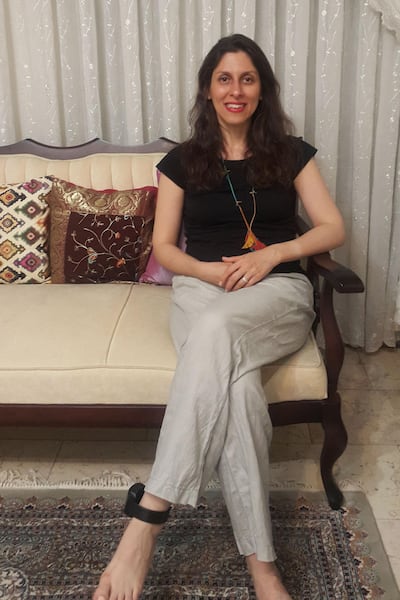 A file photo from March 17, 2020 shows Nazanin Zaghari-Ratcliffe wearing an ankle tag. AFP