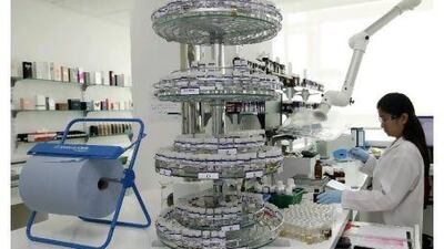 A technician works in a laboratory at the Dubai Biotechnology and Research Park.