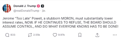 President Donald Trump posted this message on Truth Social on August 1, 2025.