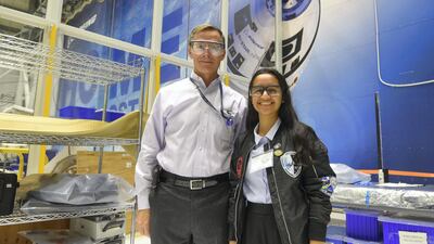 Alia Al Mansoori with former Astronaut Chris Ferguson, during her visit to the Kennedy Space Center. Scott A Miller for The National