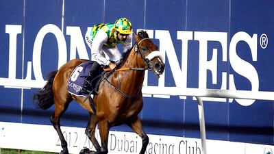 Jockey Ahmad Ajtebi, who was onboard for all five of Areem’s starts last season, will ride him on Sunday night in the season’s first Group 1 race. Satish Kumar / The National