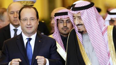Saudi Arabia's Crown Prince Salman bin Abdul Aziz Al Saud (right) with French President Francois Hollande following a meeting in Riyadh on December 30. Kenzo Tribouillard/ Pool via Reuters