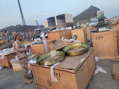 Armed men boarded the boat which appeared to be carrying metal parts for machines. Photo: Southern Giants Brigade