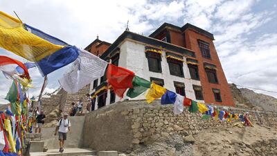 Tourists at Namgyal Tsemo Gompa monastery in Leh, the capital of Ladakh. The region is famous among foreign visitors for its monasteries, landscapes, mountains and rich cultural heritage. Fayaz Kabli / Reuters