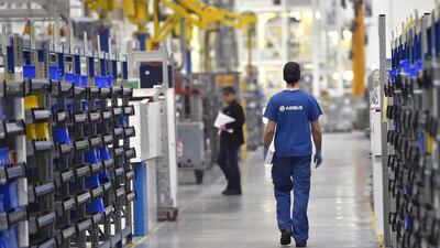 The A220, previously known as the CSeries, is a 110-130 seater aircraft, a little smaller than Airbus’s mainstay A320 jet.. (Photo by LOIC VENANCE / AFP)