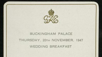 The wedding breakfast menu from the wedding of Princess Elizabeth and Lieutenant Philip Mountbatten. Courtesy Royal Archives