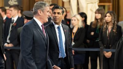 Mr Starmer and Mr Sunak at the Palace of Westminster for the State Opening of Parliament in November 2023. Getty Images