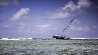 More than a week after Team Vestas Wind ground their boat off the coast of Mauritius and the mission to rescue it is now under way. Courtesy VOR