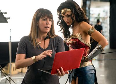 Director Patty Jenkins and actress Gal Gadot on the set of 'Wonder Woman 1984'. AP
