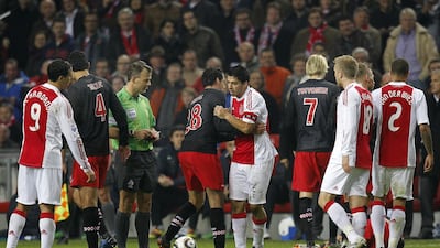 November 20, 2010: The first of three unsavoury incidents involving Suarez biting an opponent. During a match against PSV Eindhoven, the Ajax striker bit Otman Bakkal's shoulder during an exchange. Though it went unpunished at the time, Suarez was retrospectively banned for seven matches. Getty
