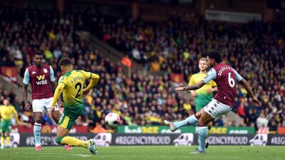Aston Villa's Douglas Luiz scores his side's fifth goal. PA Wire
