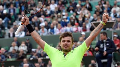Switzerland’s Stan Wawrinka reats after winning against Czech Republic’s Lukas Rosol during their men’s first round match at the Roland Garros 2016 French Tennis Open in Paris on May 23, 2016. Miguel Medina / AFP