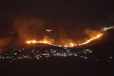 Fires sweep through the outskirts of the Kfarshouba after Israeli shelling in the area on August 5, 2026. AFP