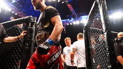 Jiri Prochazka leaves the octagon after beating Glover Teixeira in their light heavyweight championship Fight at UFC 275. Getty