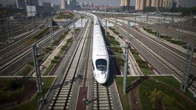 A CRH high-speed train leaves the Beijing South Station for Shanghai on the Beijing-Shanghai high-speed railway yesterday. Alexander Yuan / AP Photo