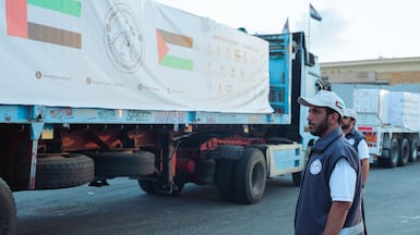 UAE aid lorries on the way into Gaza this week. Photo: Wam