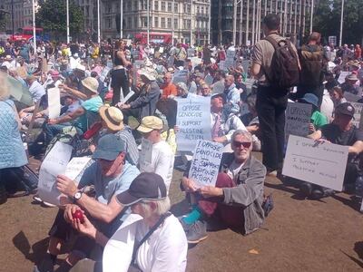 People gather at Parliament Square, London, in support of Palestine Action but also backing the wider Palestinian cause. Lemma Shehadi / The National